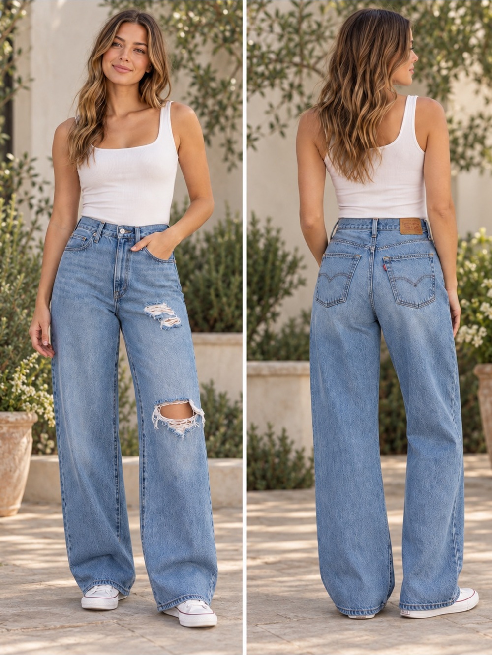 Levi’s ‘94 Baggy Jeans High Rise Distressed Light Wash Wide Leg Size 26